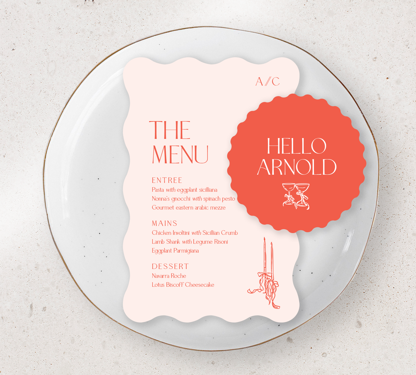 Place setting from our Forever collection - Guest Menu and Place Card Combo