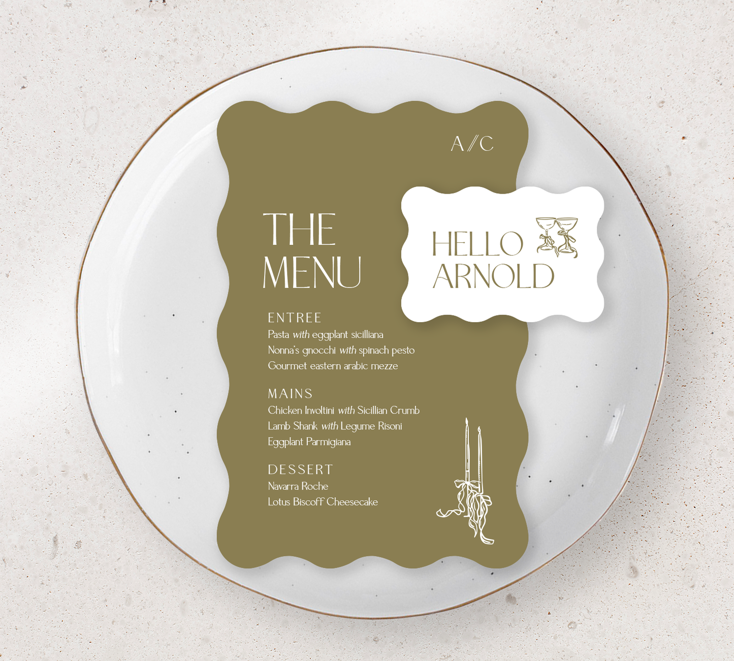 Place setting from our Forever collection - Guest Menu and Place Card Combo