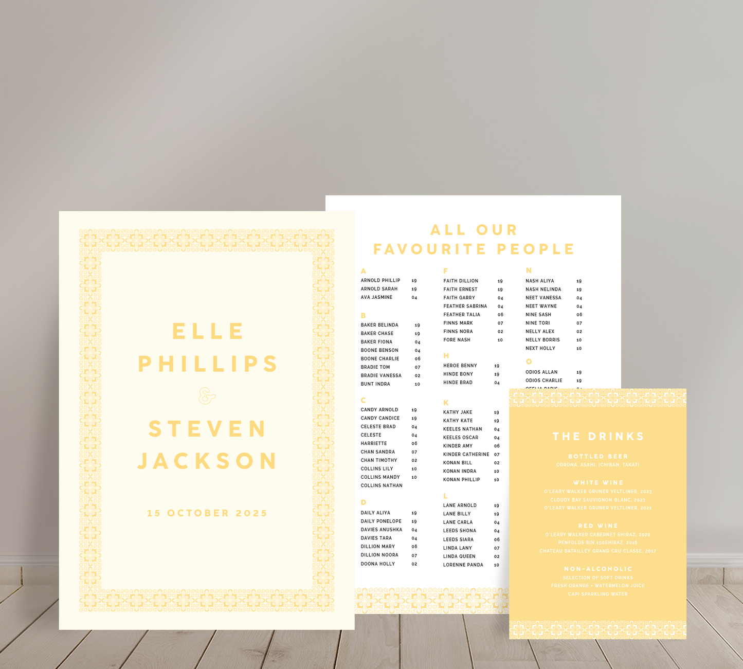 Cost effective Signage Trio from our Grace collection - Welcome sign, Seating chart & Bar Sign Combo