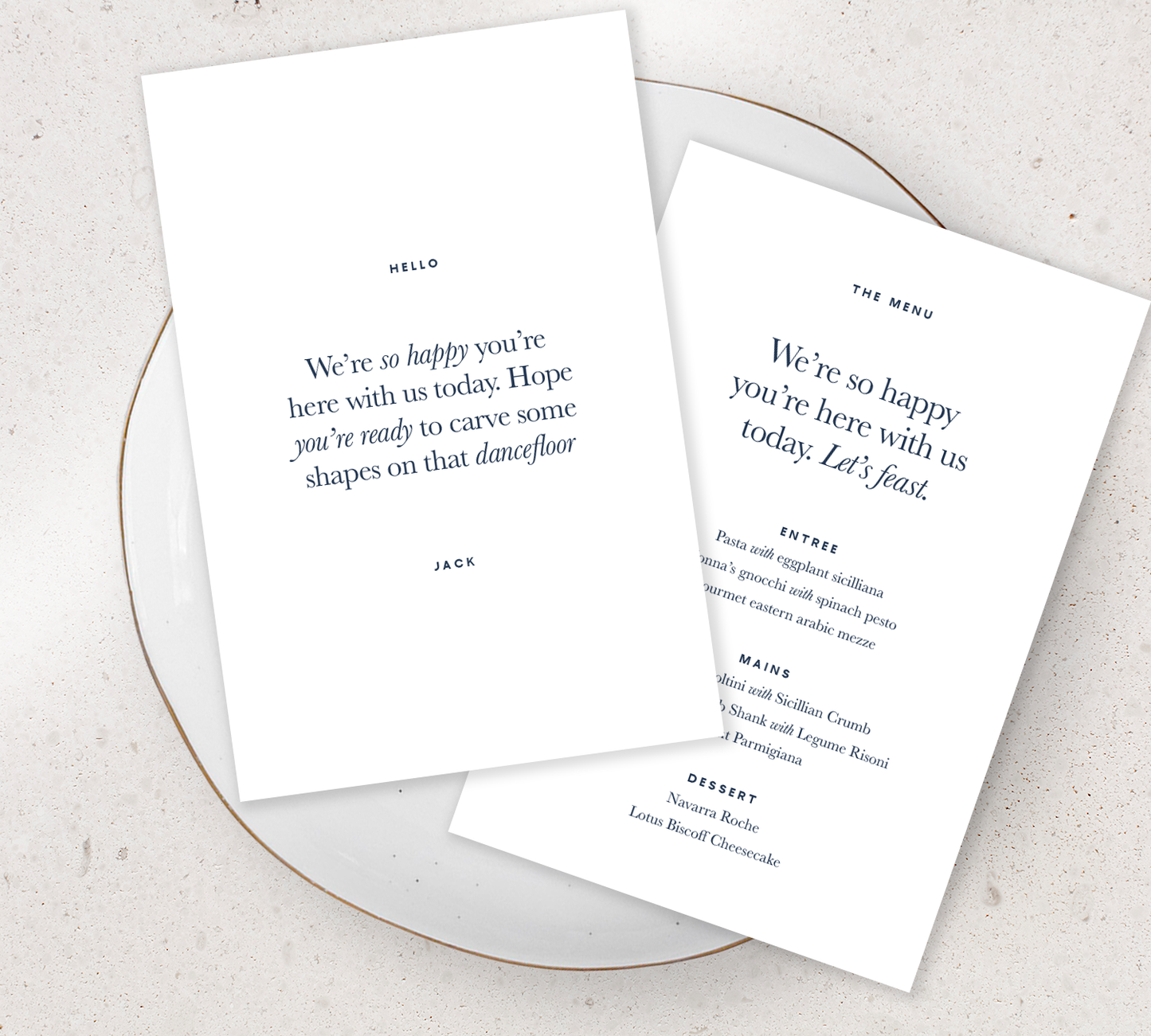 Double sided Guest Menu from our Grande Collection - Navy ink on White card