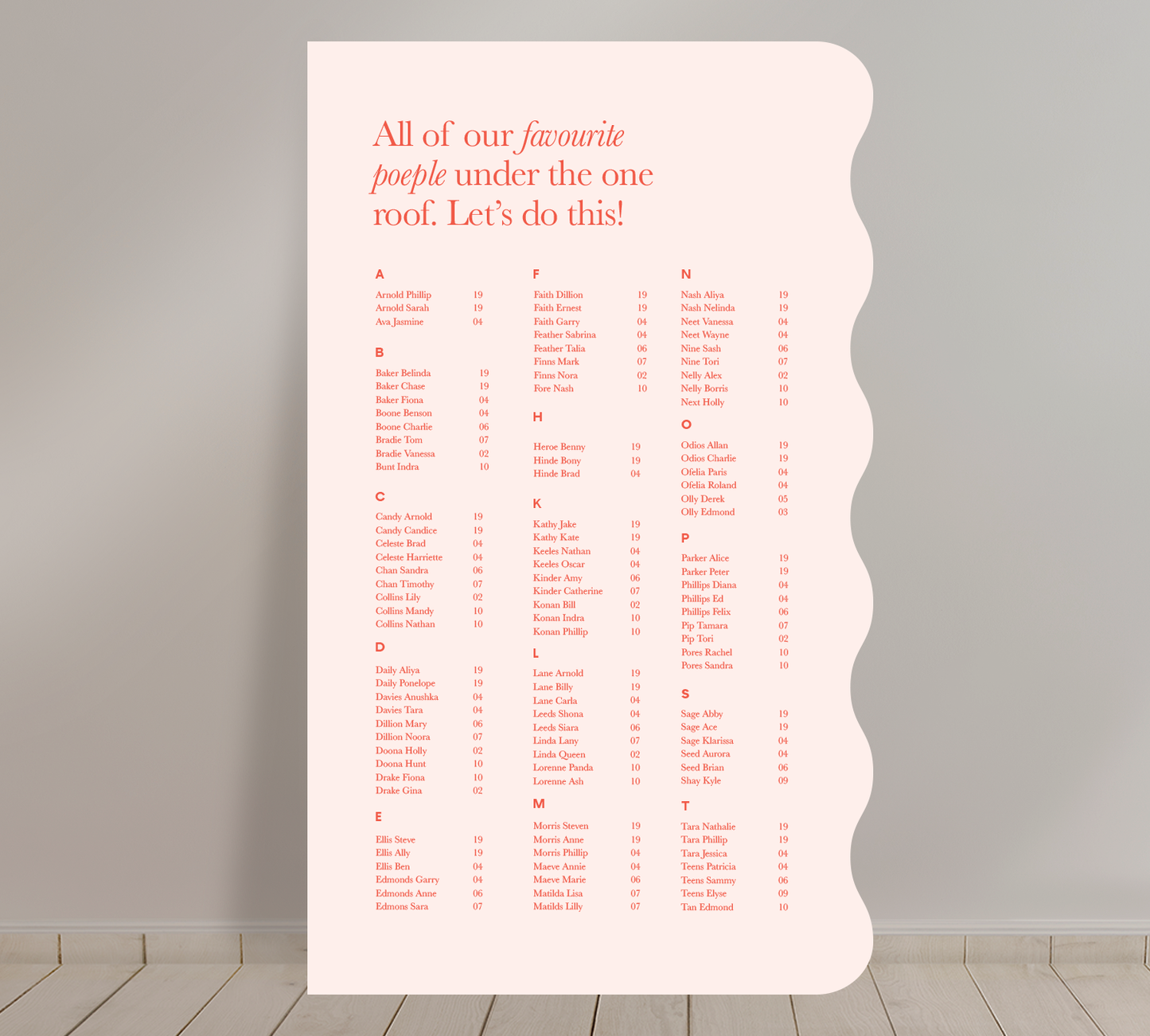 Tall A1 Guest Seating Chart from our Grande collection