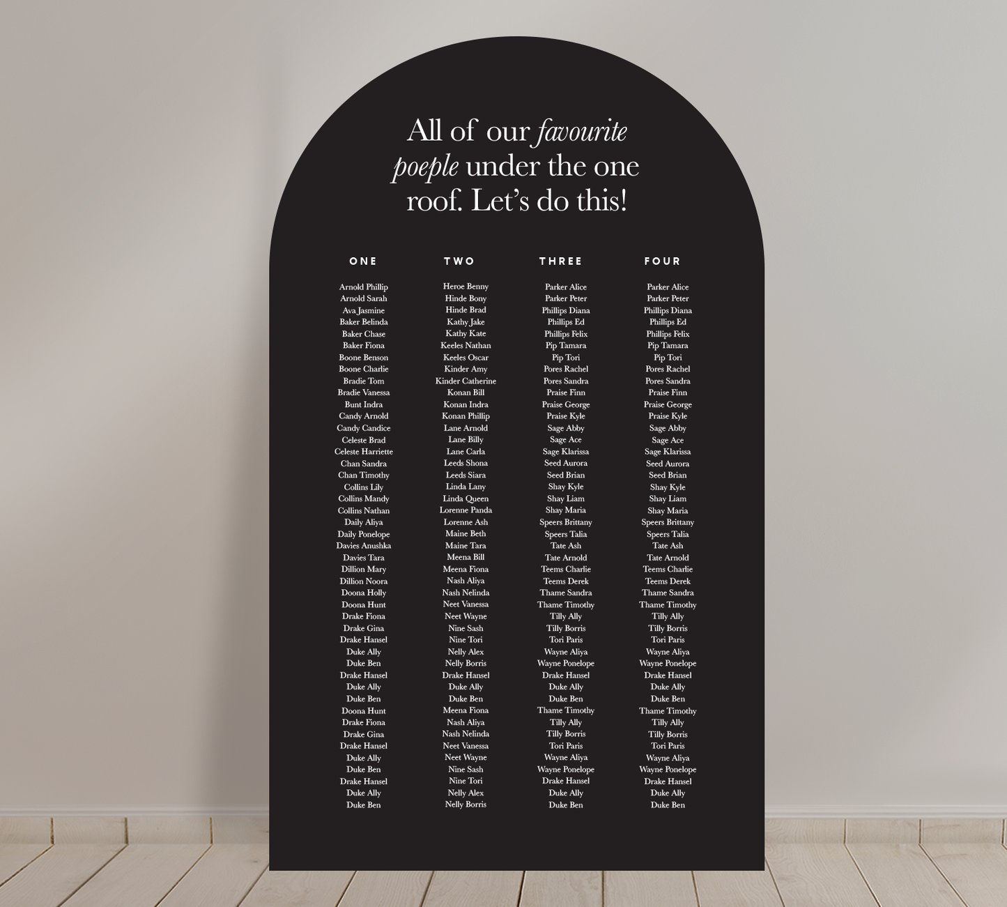 Tall A1 Guest Seating Chart from our Grande collection