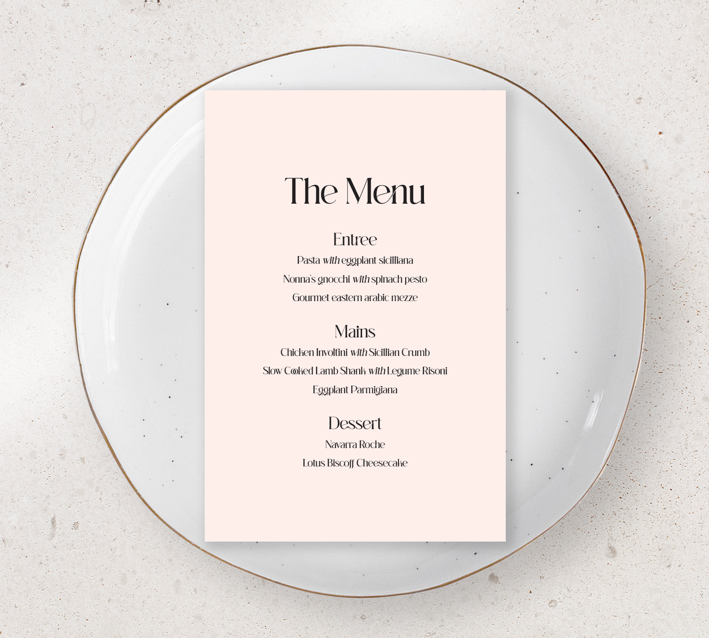 Guest menu's from our Love Note collection - Black ink on Nude card
