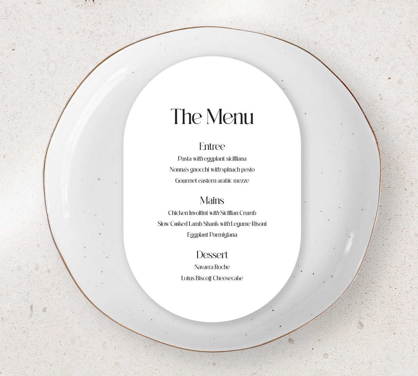 Oval Guest menu's from our Love Note collection - Black ink on white card