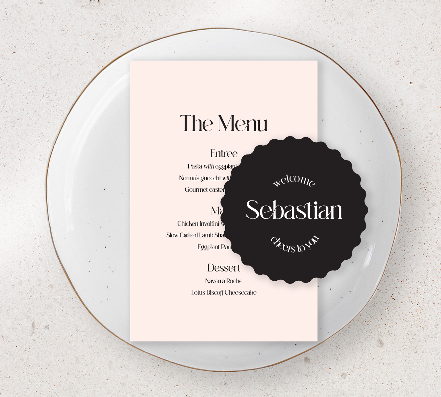 Table Place Setting – Love Note Collection | Personalised Menu & Place Card Duo