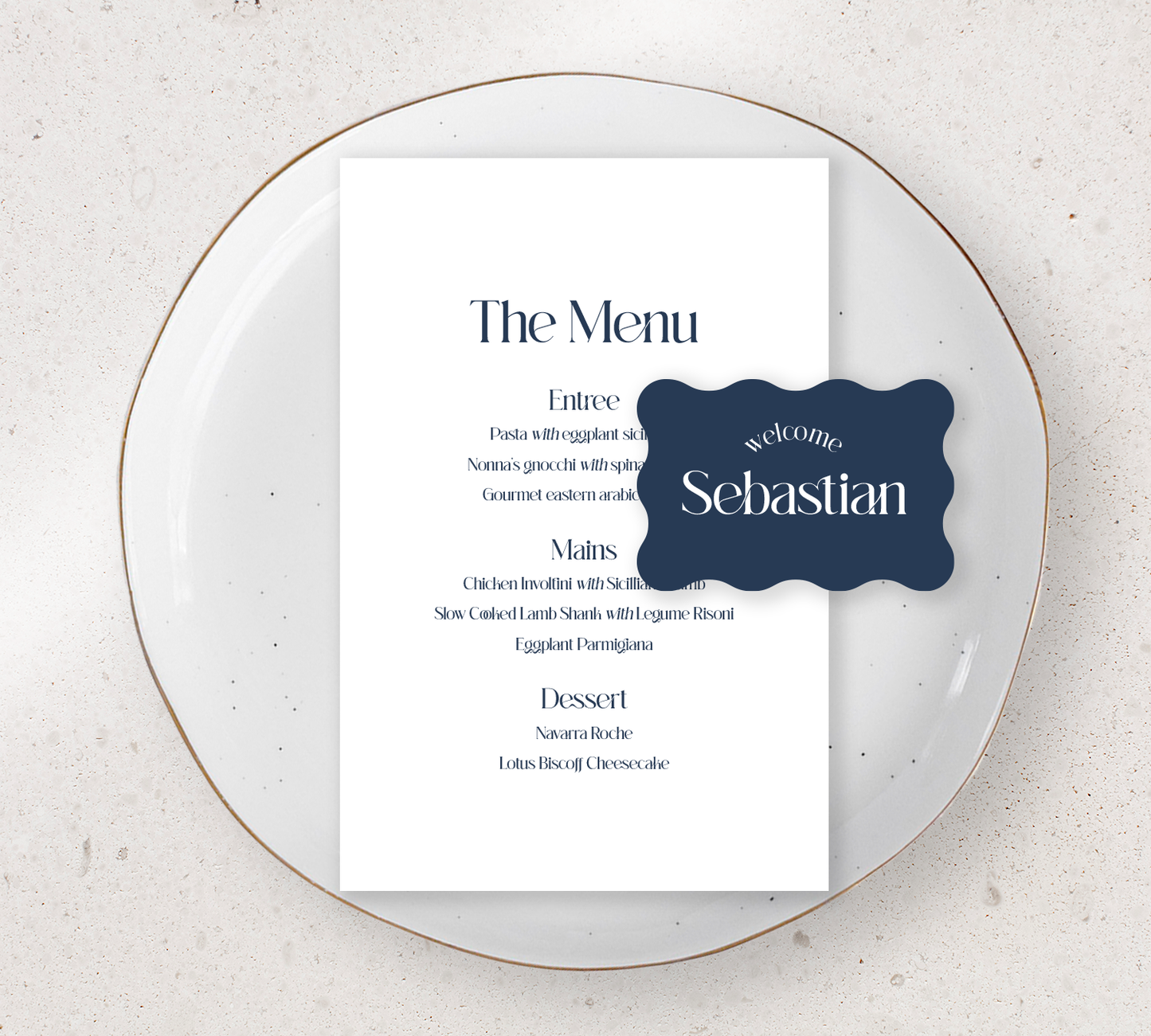 Table Place Setting – Love Note Collection | Personalised Menu & Place Card Duo