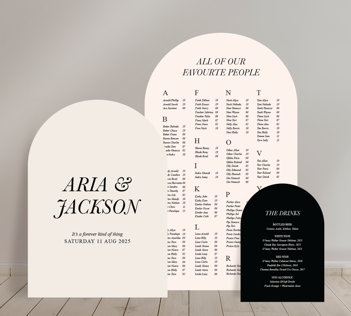 Cost effective Signage Trio from our Paragon collection - Welcome sign, Seating chart & Bar Sign Combo