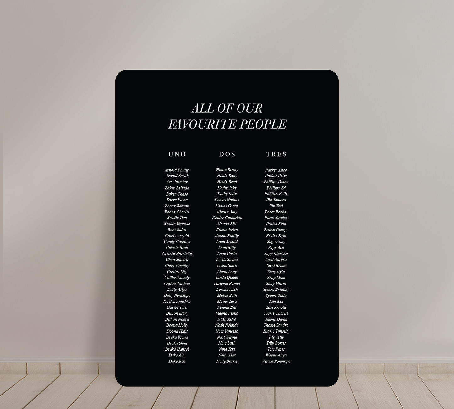 A1 Guest Seating Chart from our Paragon collection