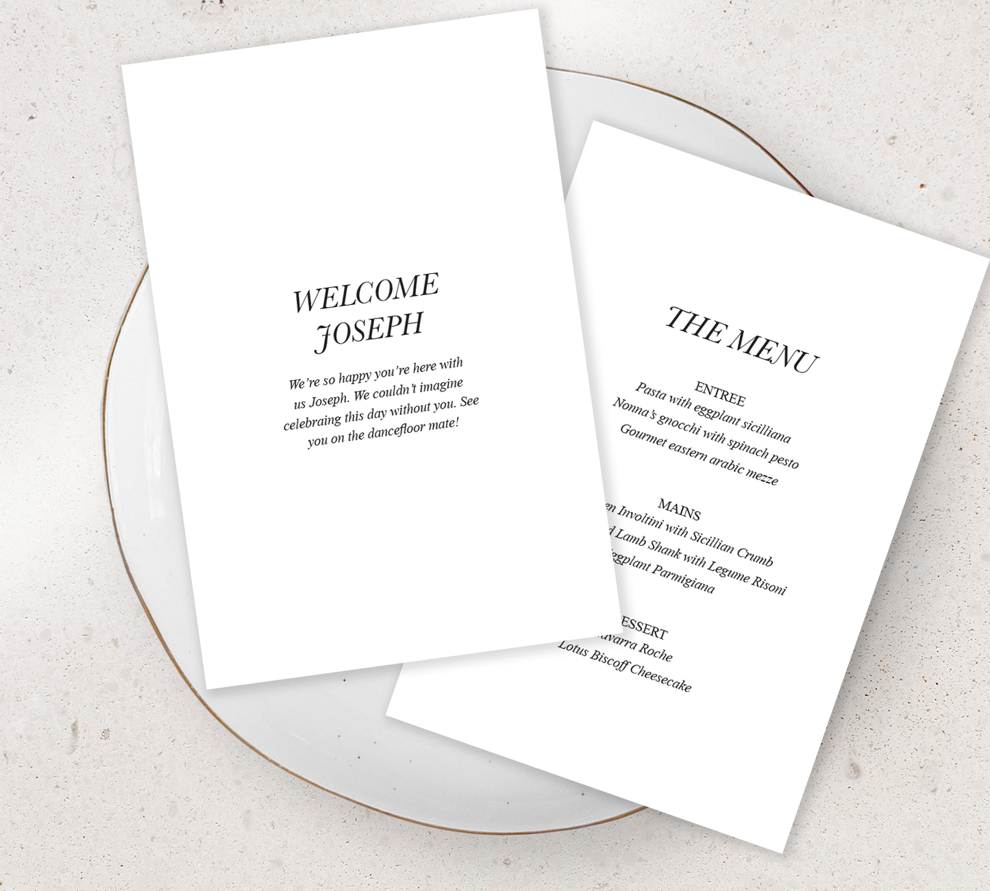 Double sided Guest menu's from our Paragon collection - Black ink on white card
