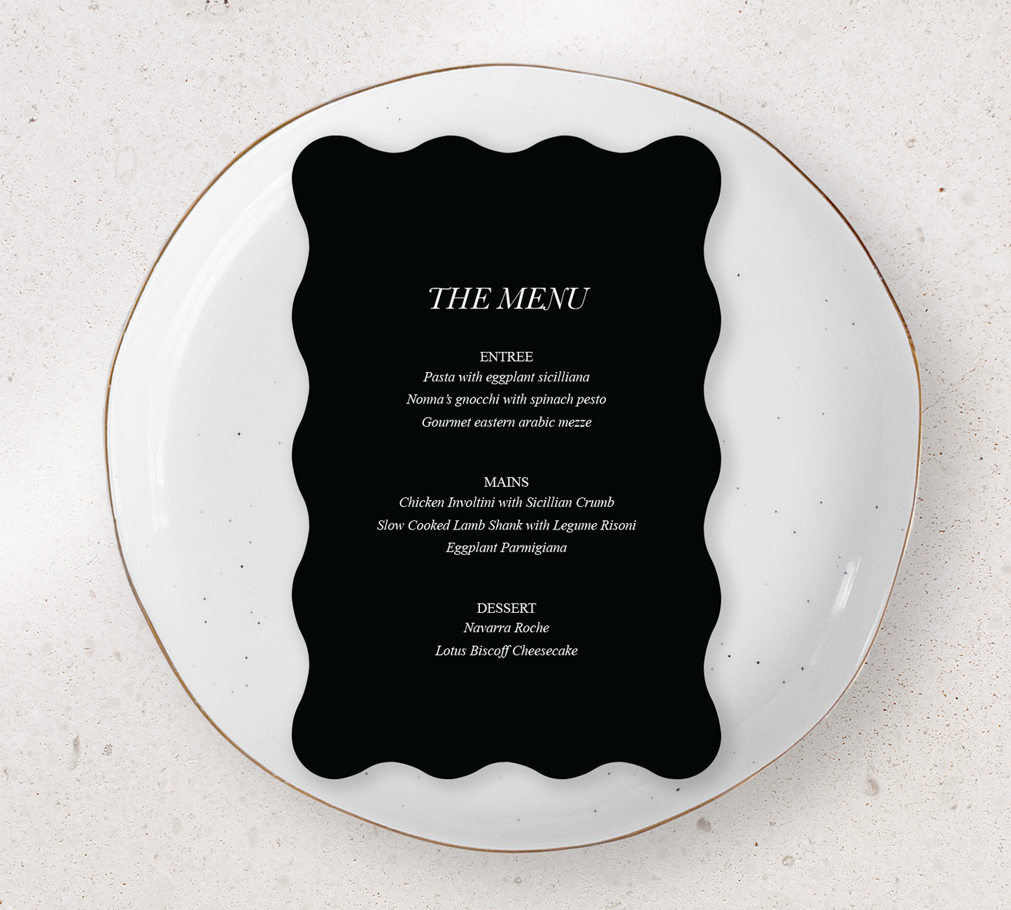 Wave Guest menu's from our Paragon collection - White ink on Black card