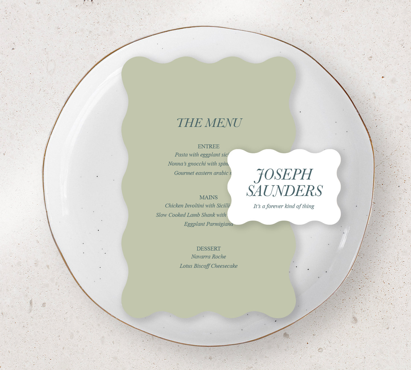 Place setting from our Paragon collection - Guest Menu and Place Card Combo