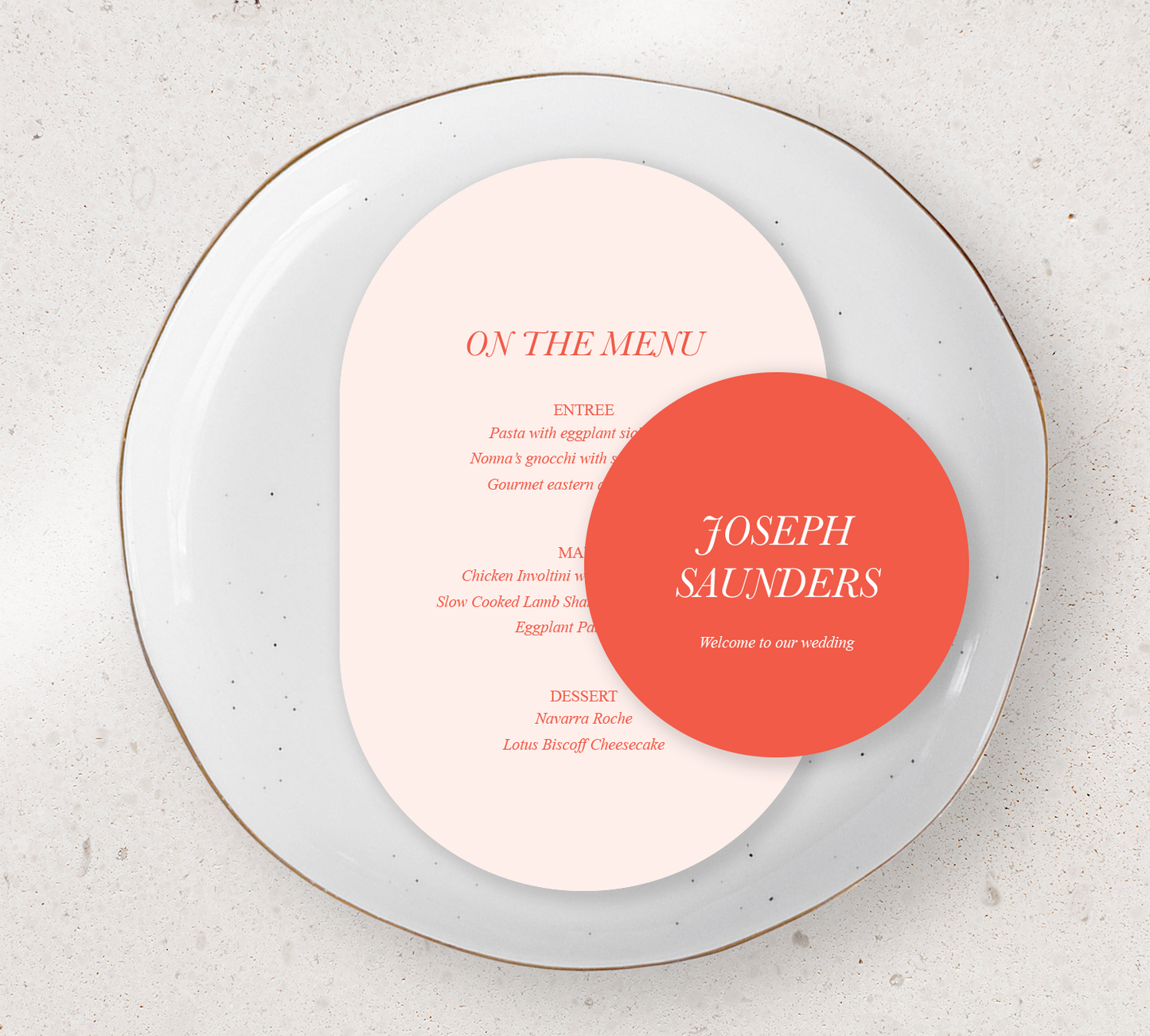 Place setting from our Paragon collection - Guest Menu and Place Card Combo