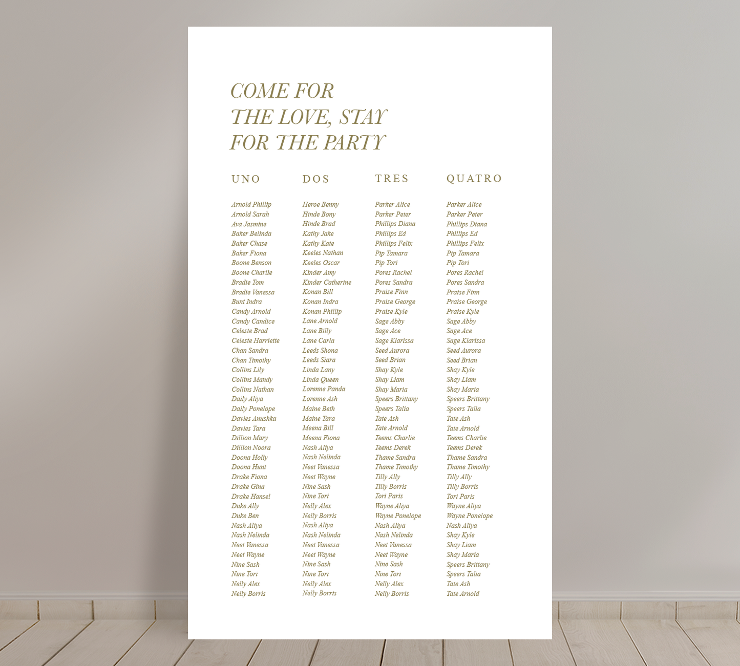 Tall A1 Guest Seating Chart from our Paragon collection