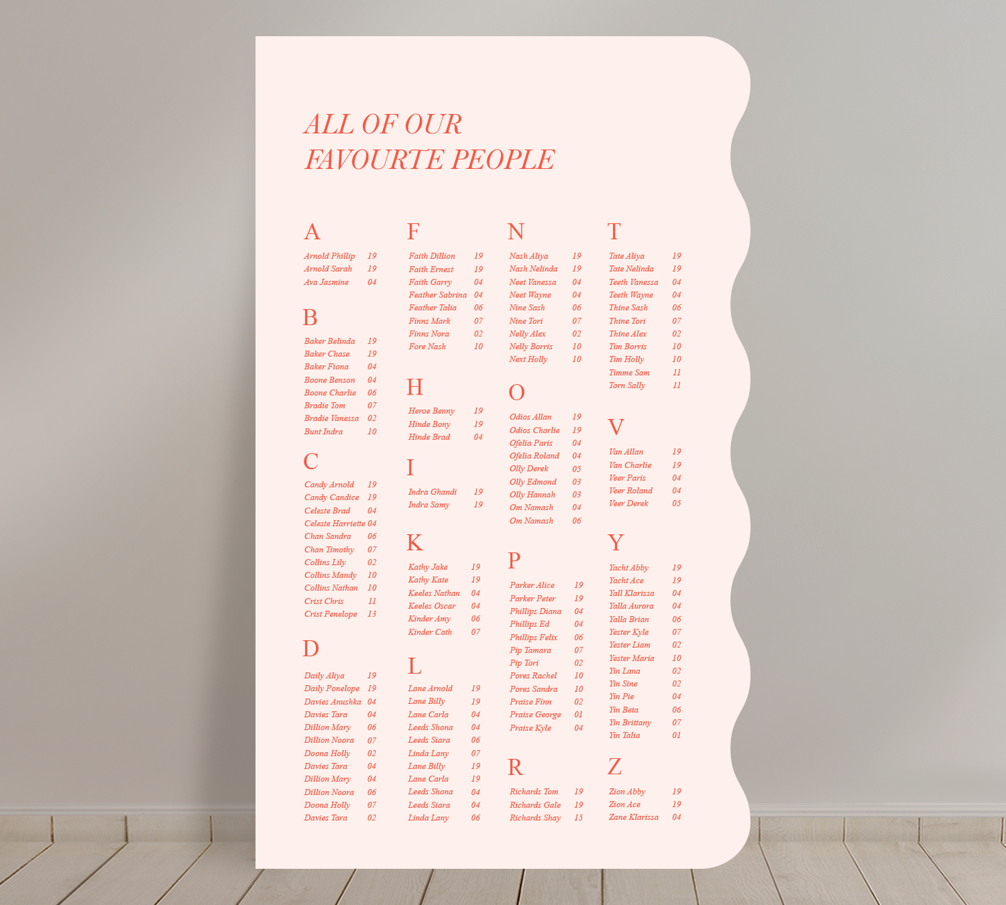 Tall A1 Guest Seating Chart from our Paragon collection