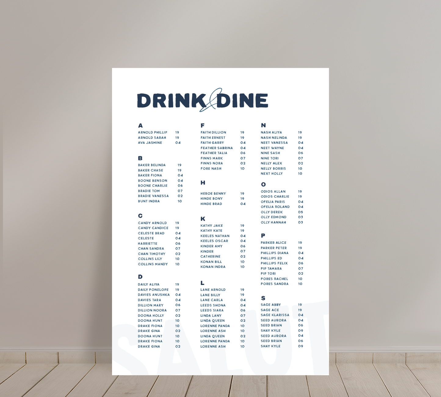 A1 Guest Seating Chart from our Salut collection