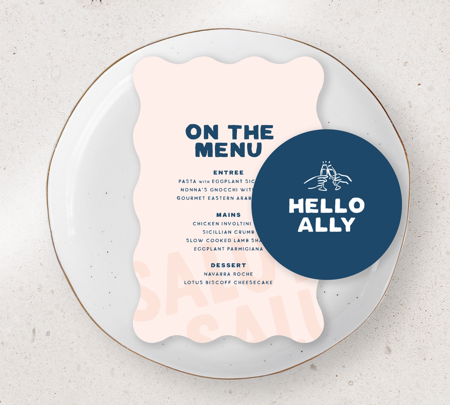 Place setting from our Salut collection - Guest Menu and Place Card Combo