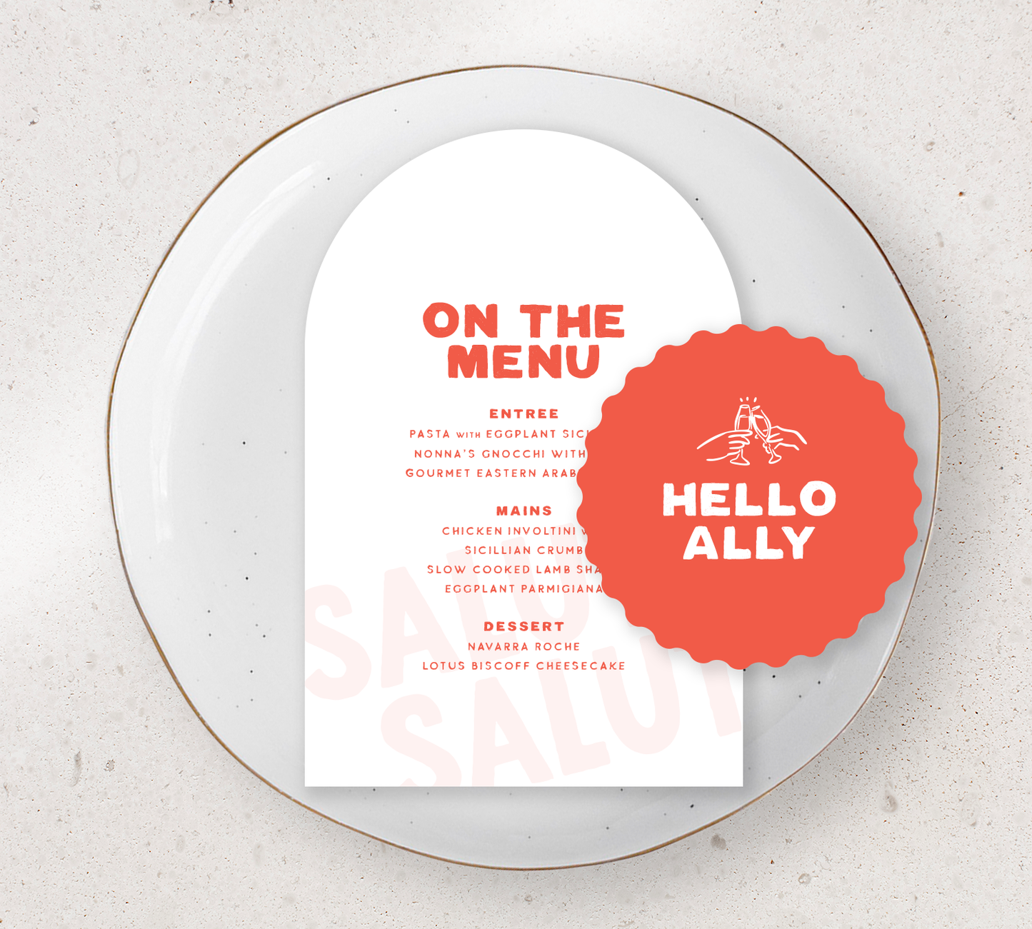 Place setting from our Salut collection - Guest Menu and Place Card Combo