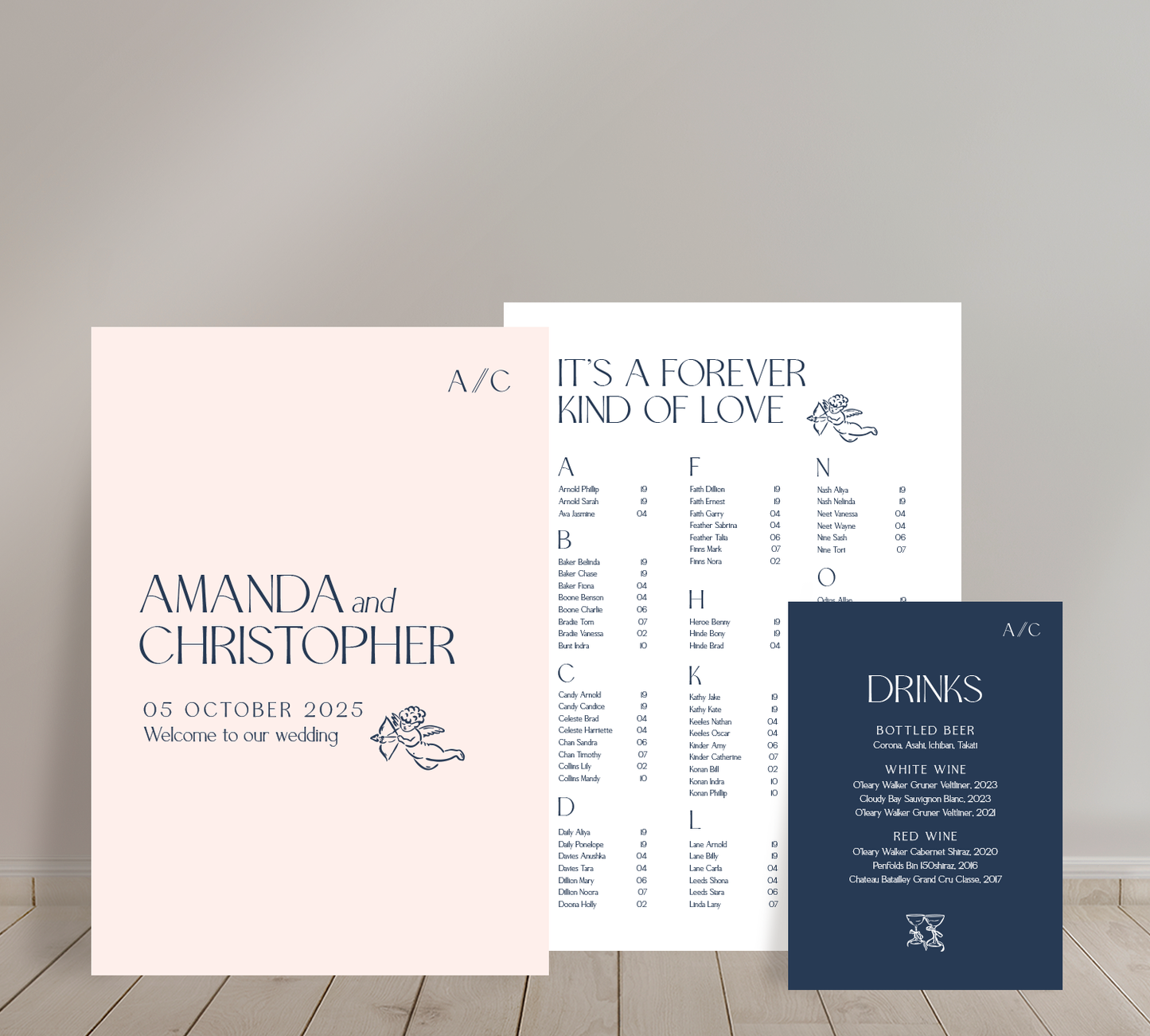 Cost effective Signage Trio from our Forever collection - Welcome sign, Seating chart & Bar Sign Combo
