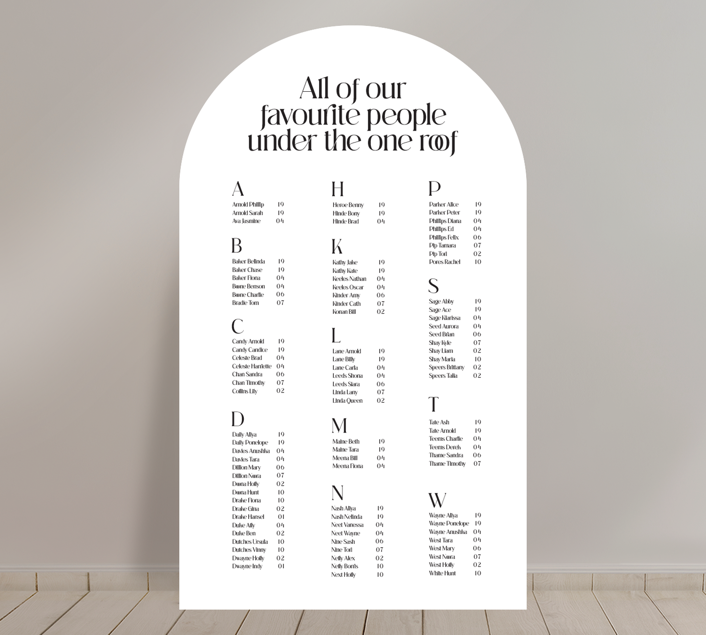 Tall A1 Guest Seating Chart from our Love Note collection