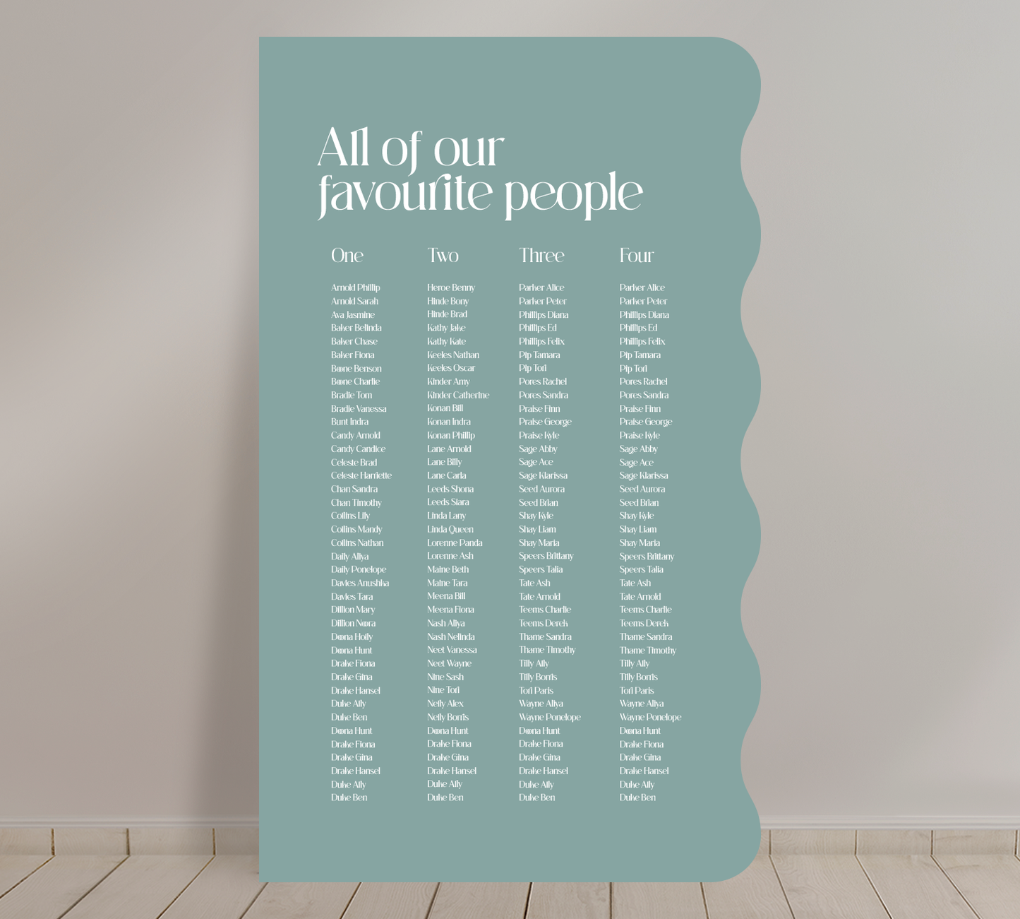 Tall A1 Guest Seating Chart from our Love Note collection