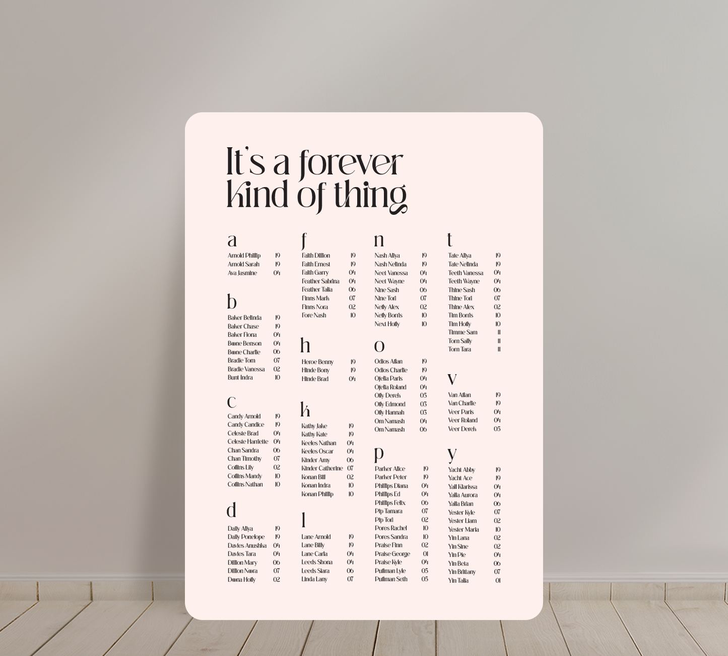 A1 Guest Seating Chart from our Love Note collection