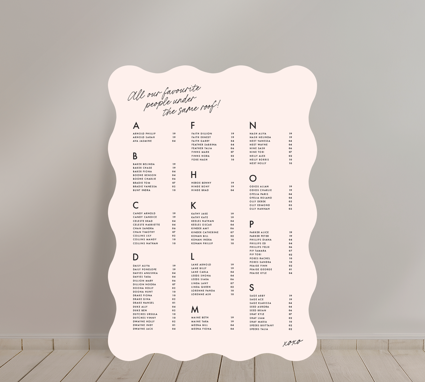 A1 Guest Seating Chart from our Ardour collection