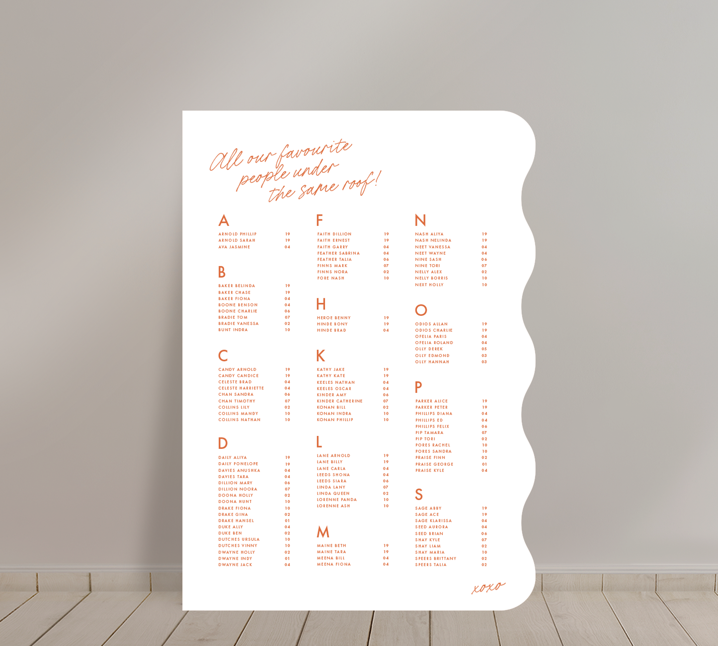 A1 Guest Seating Chart from our Ardour collection
