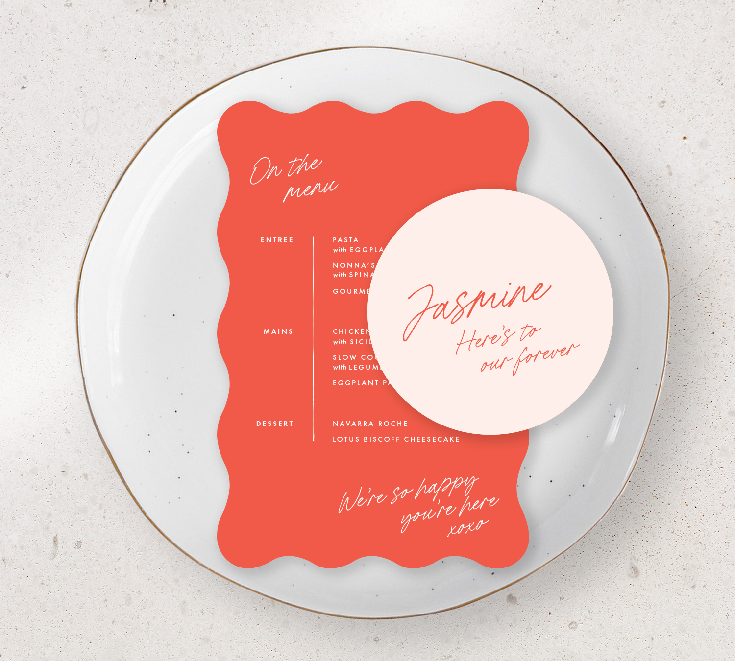 Place setting from our Ardour collection - Guest Menu and Place Card Combo