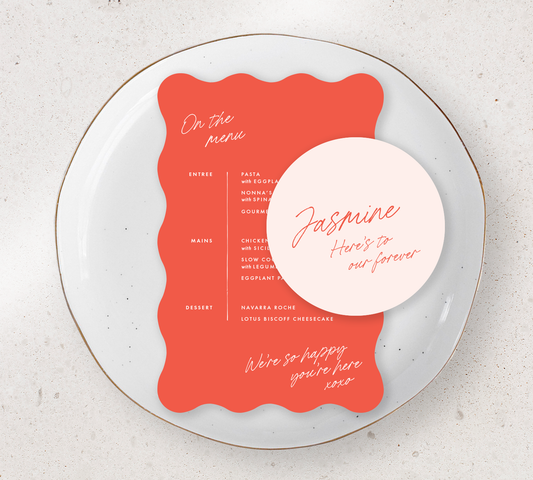 Place setting from our Ardour collection - Guest Menu and Place Card Combo