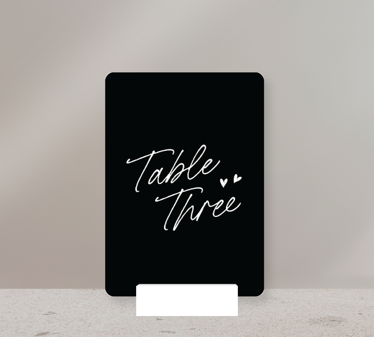 Table Numbers from our Ardour Collection - White ink on Black card