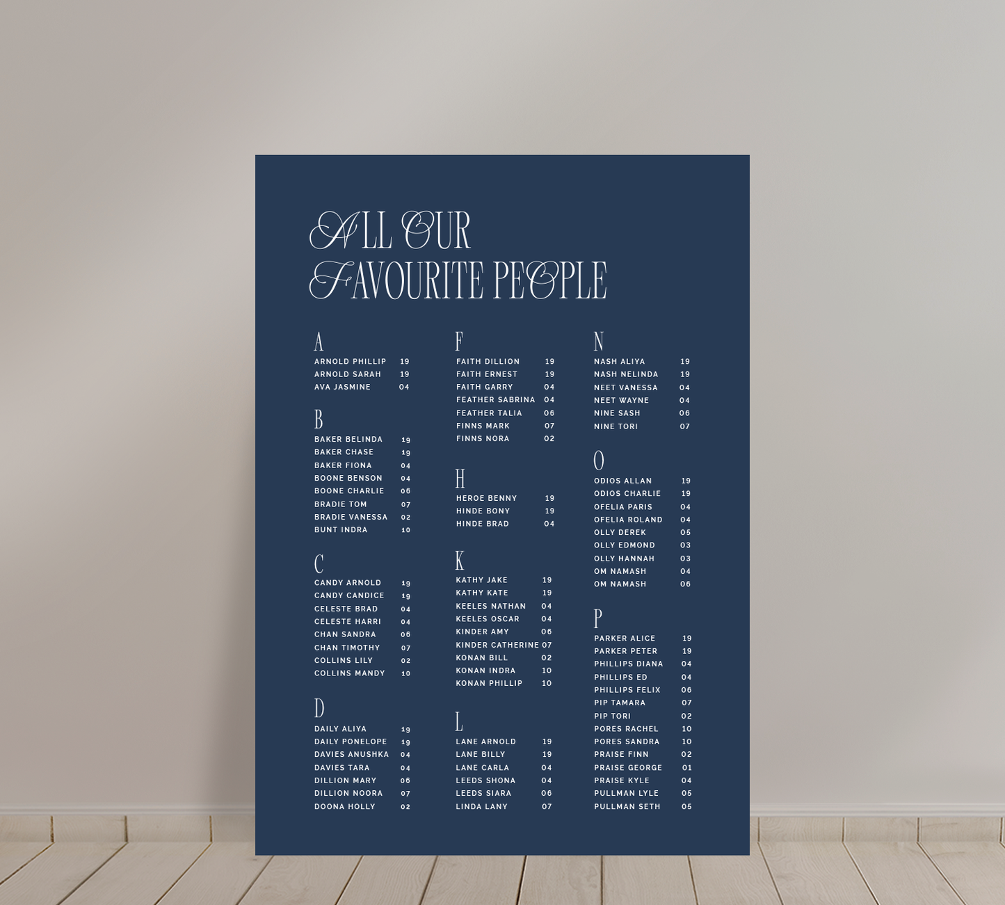 A1 seating chart from the Bloom Collection
