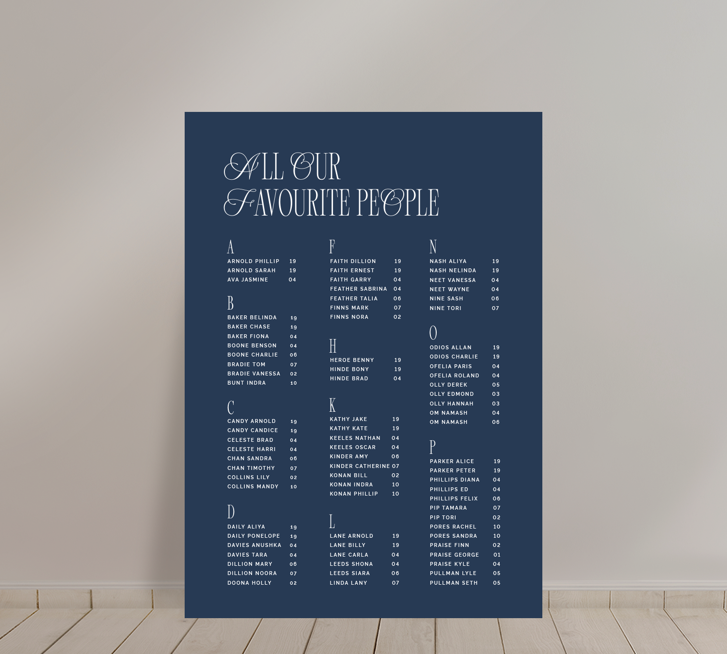 A1 seating chart from the Bloom Collection