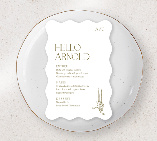 Wave Guest Menu from our Forever Collection - Olive ink on White card