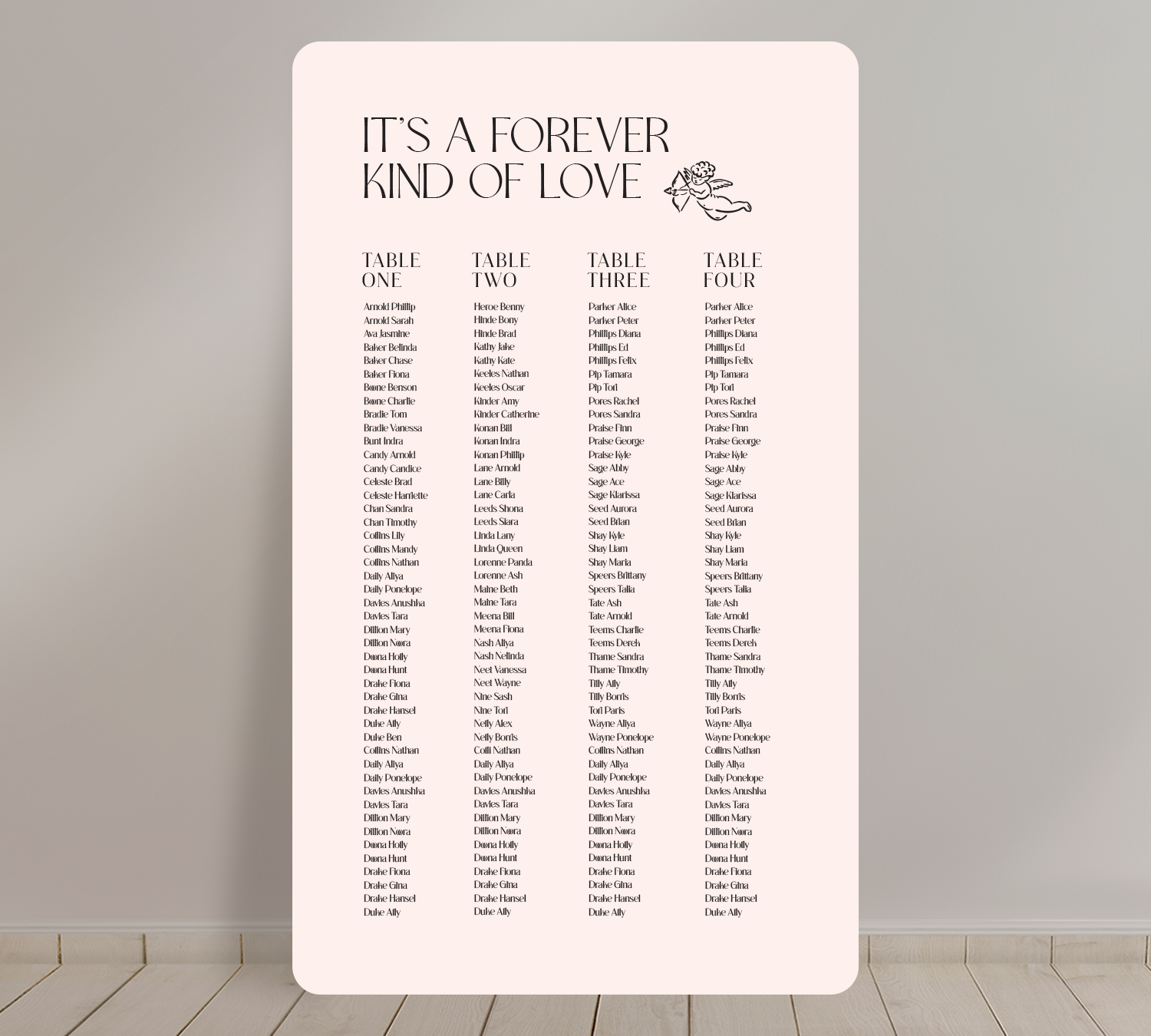 Tall A1 Guest Seating Chart from our Forever collection