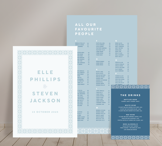 Cost effective Signage Trio from our Grace collection - Welcome sign, Seating chart & Bar Sign Combo