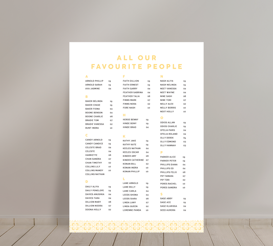 A1 Guest Seating Chart from our Grace collection