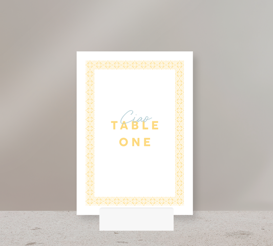 Table Numbers from our Grace Collection - Lemon Yellow ink on White card