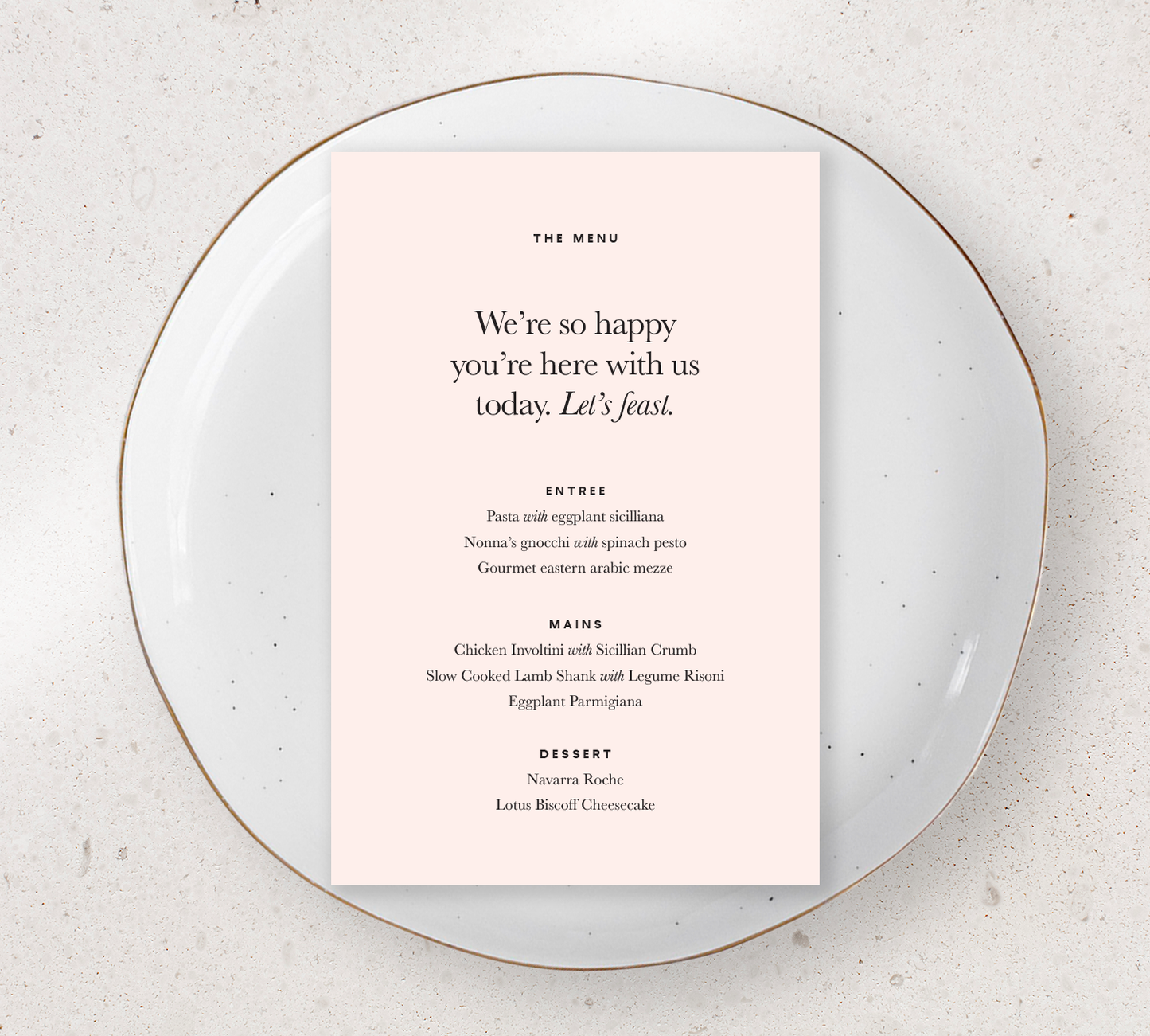 Guest Menu from our Grande collection - Black ink on Nude card