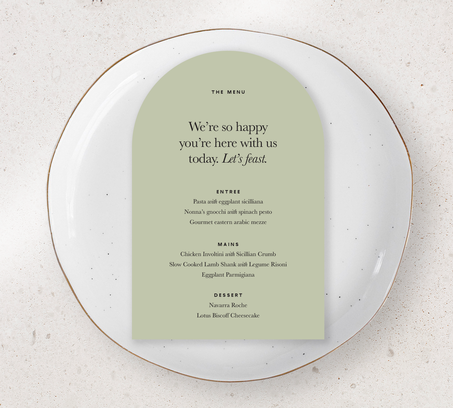 Arch Guest Menu from our Grande Collection - Black ink on Sage card