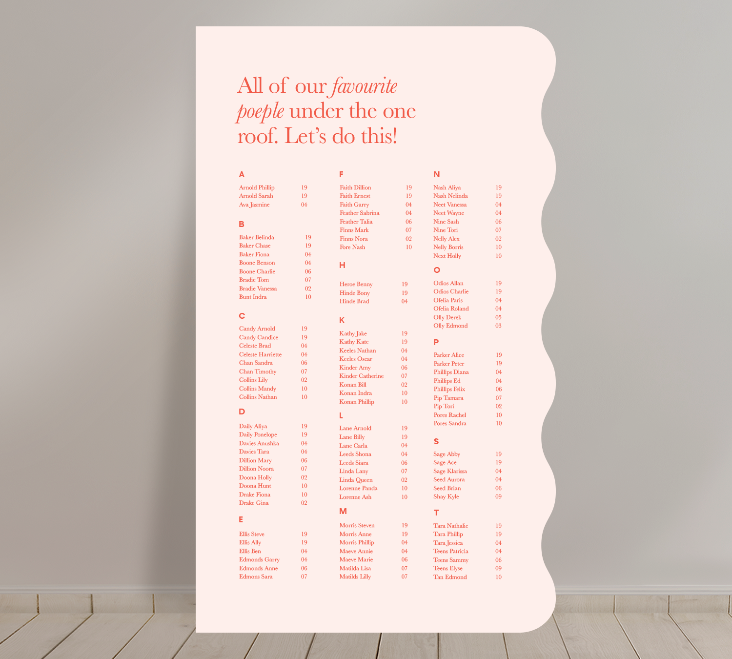 Tall A1 Guest Seating Chart from our Grande collection