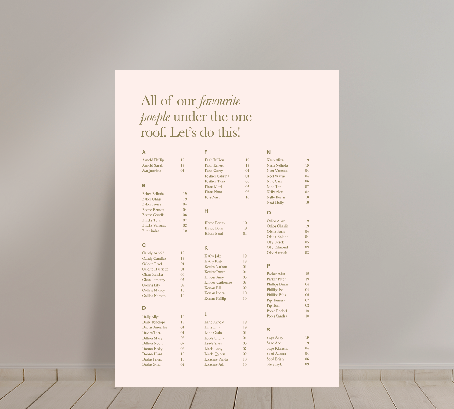 A1 Guest Seating Chart from our Grande collection