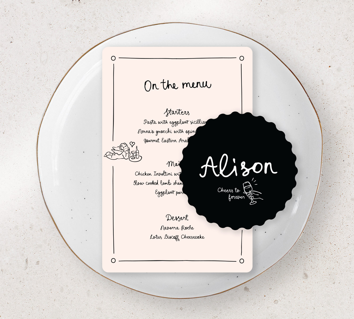 Table Place Setting – Limoncello Collection | Personalised Menu & Place Card Duo