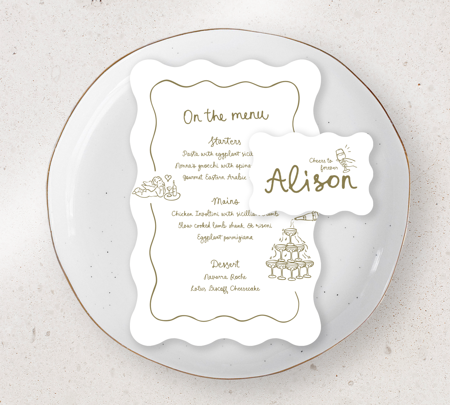 Table Place Setting – Limoncello Collection | Personalised Menu & Place Card Duo
