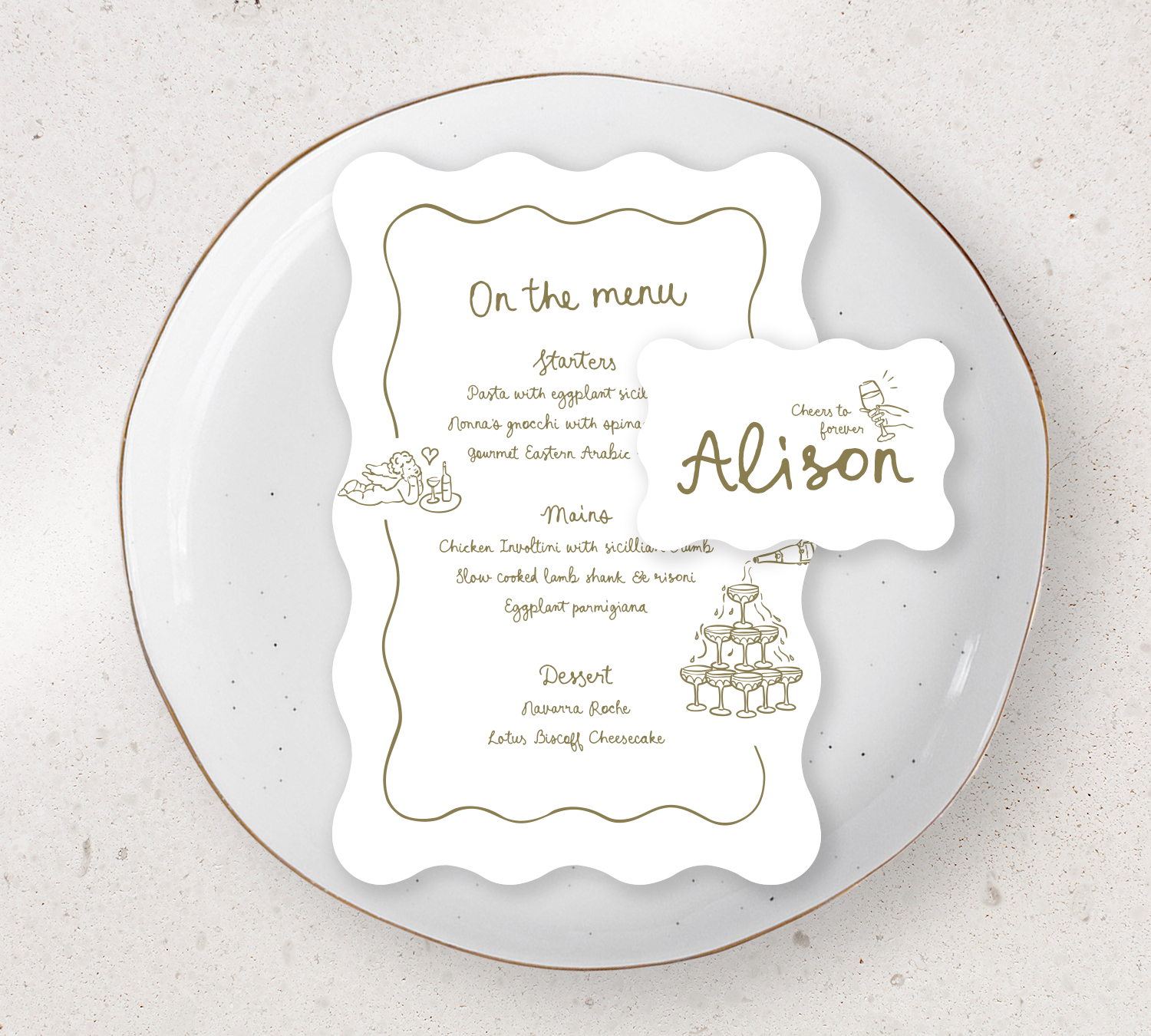 Table Place Setting – Limoncello Collection | Personalised Menu & Place Card Duo
