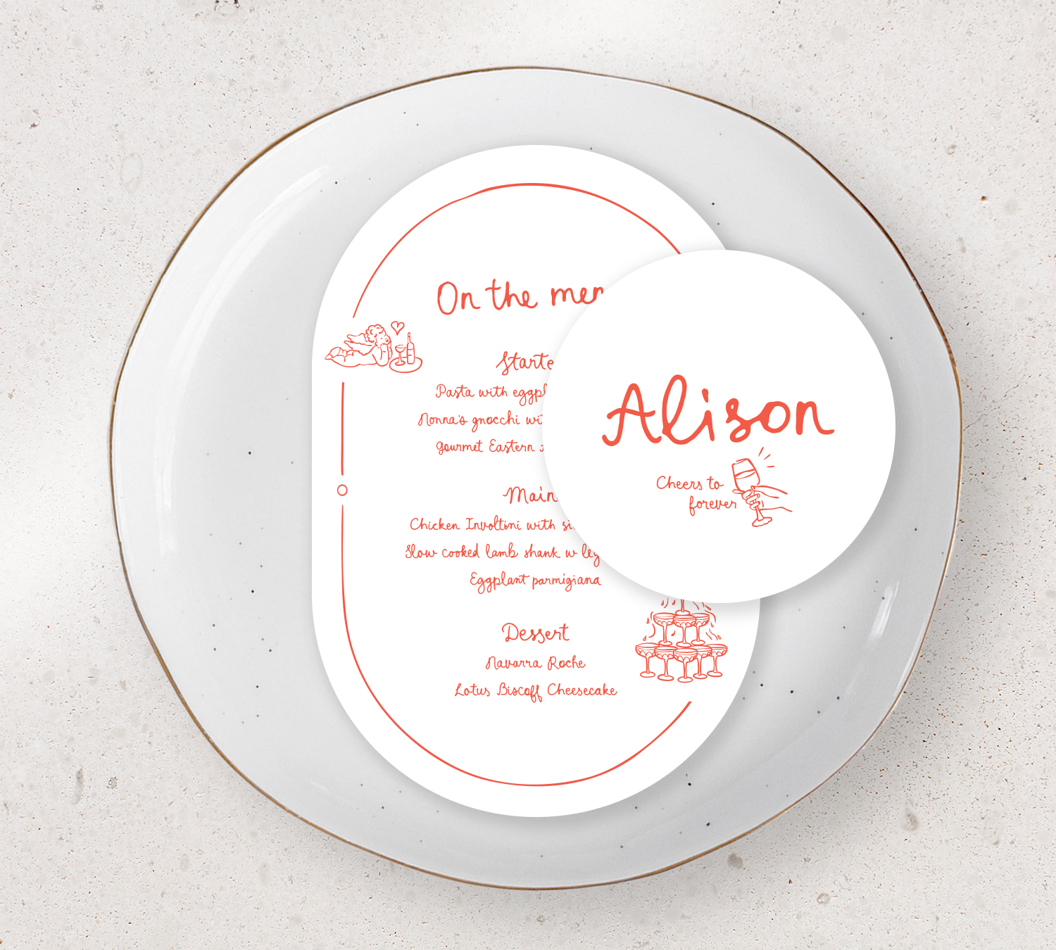 Table Place Setting – Limoncello Collection | Personalised Menu & Place Card Duo