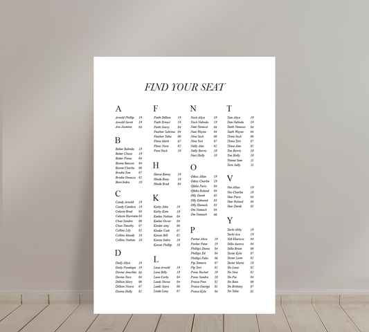 A1 Guest Seating Chart from our Paragon collection