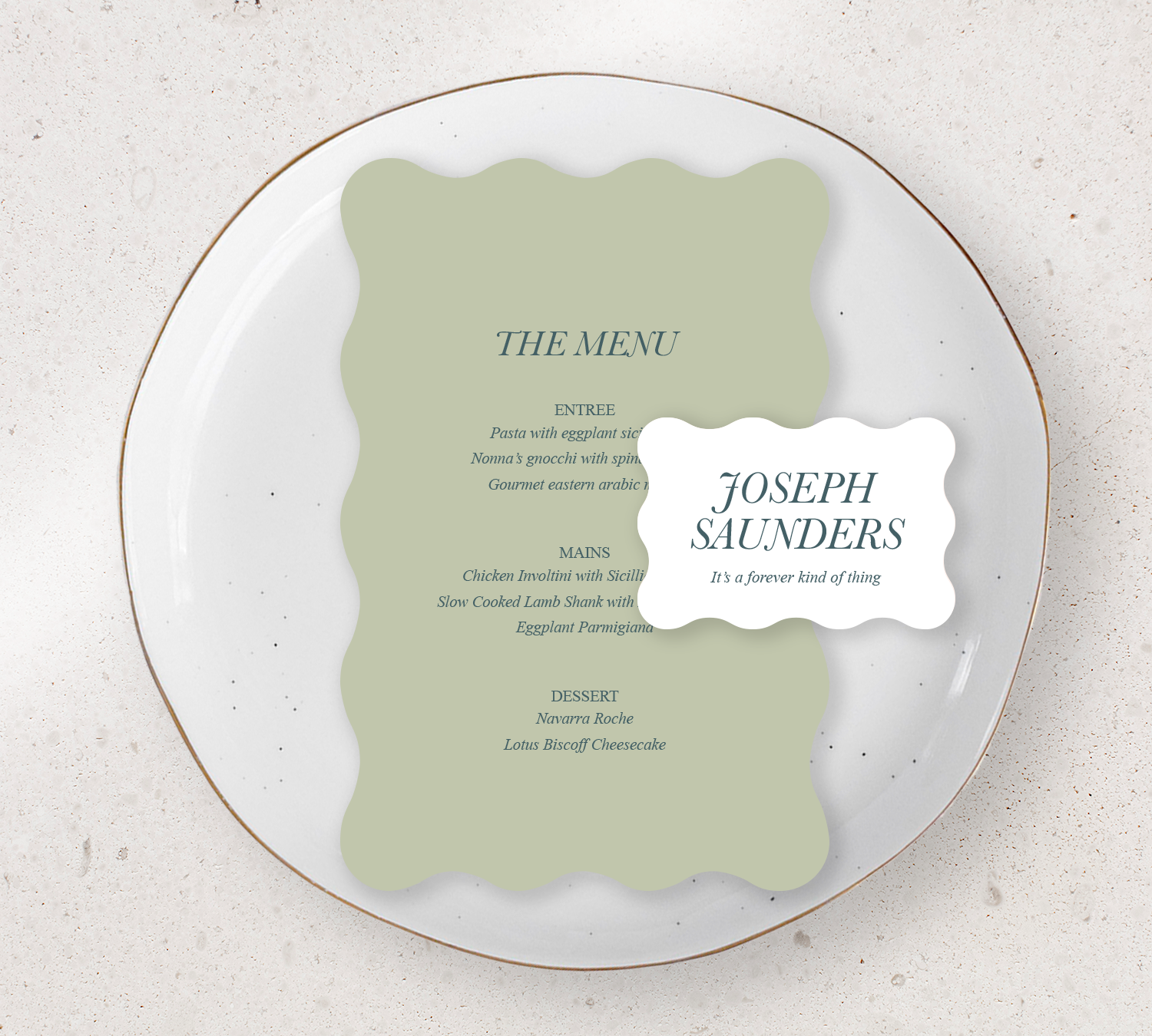 Place setting from our Paragon collection - Guest Menu and Place Card Combo
