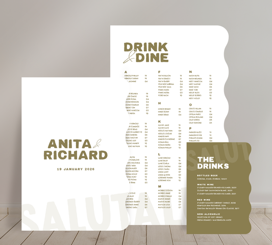 Cost effective Signage Trio from our Salut collection - Welcome sign, Seating chart & Bar Sign Combo