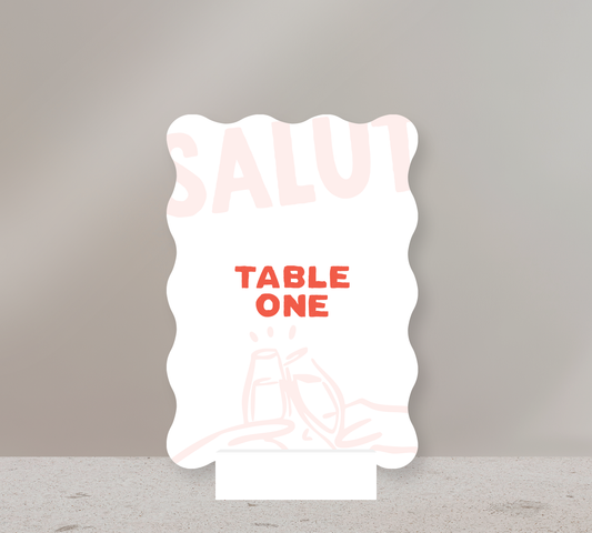 Wave Table Numbers from our Salut Collection - Cayenne ink on White card