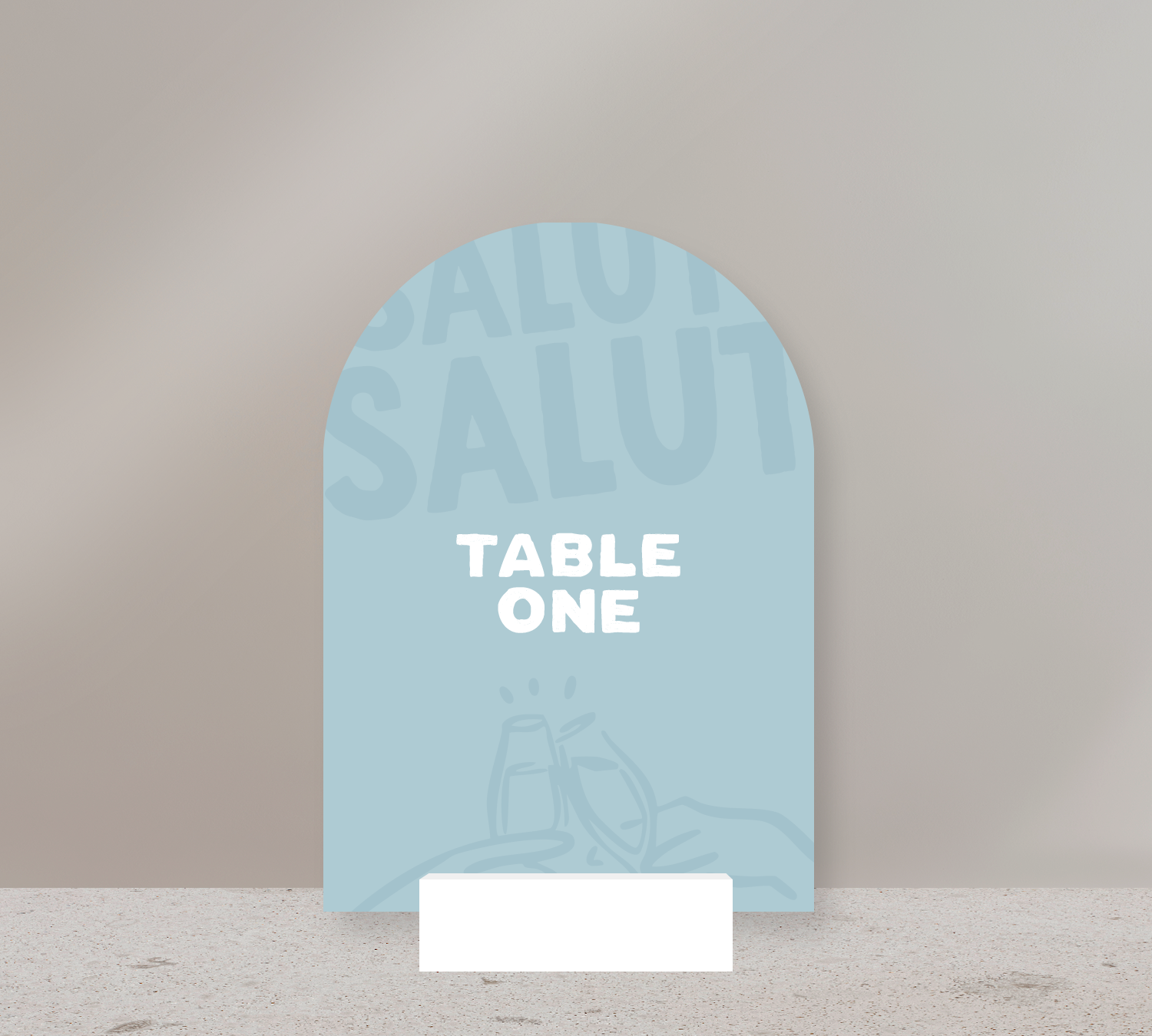 Arch Table Numbers from our Salut Collection - White ink on Duck Egg Blue card